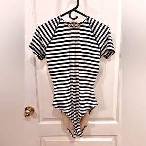 J.Crew 1 piece bathing suite classic navy & white striped. Gold buckle closure.